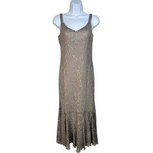 Vintage Spencer Alexis Metallic Floral Knit Midi Dress Mermaid Silver Petite Sma